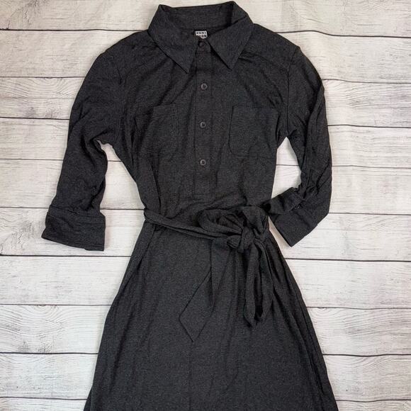 Anni Kuan Women's Charcoal Gray Belted Shirt Dress with Stretch Size Small - Picture 4 of 8